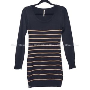 𝅺BLACK and Rose Gold Striped, Long Sleeved Sweater Dress- Sizes M, L, XL- NWT